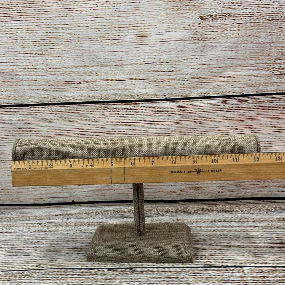 Natural Burlap Linen T-Bar Jewelry Display Stand‎ Bracelet Watch Holder 12 Inch